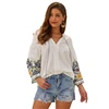 KEYIDI factory casual V neck white embroidery cotton lady shirt blouse