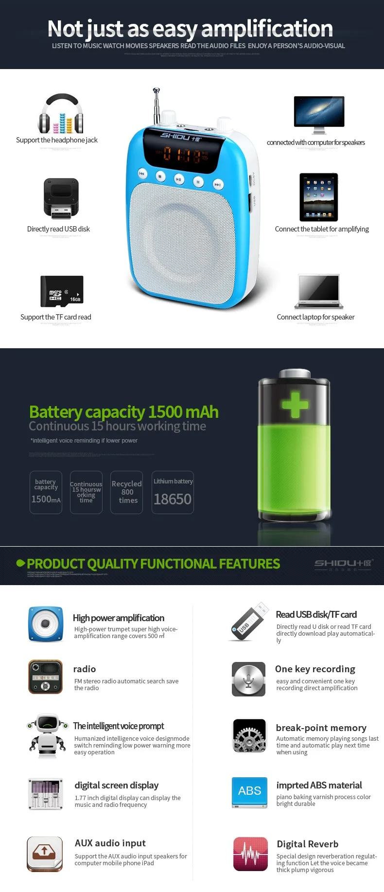 Shidu Sd-s358 Portable Voice Amplifier 15 Watts For Teaching - Buy