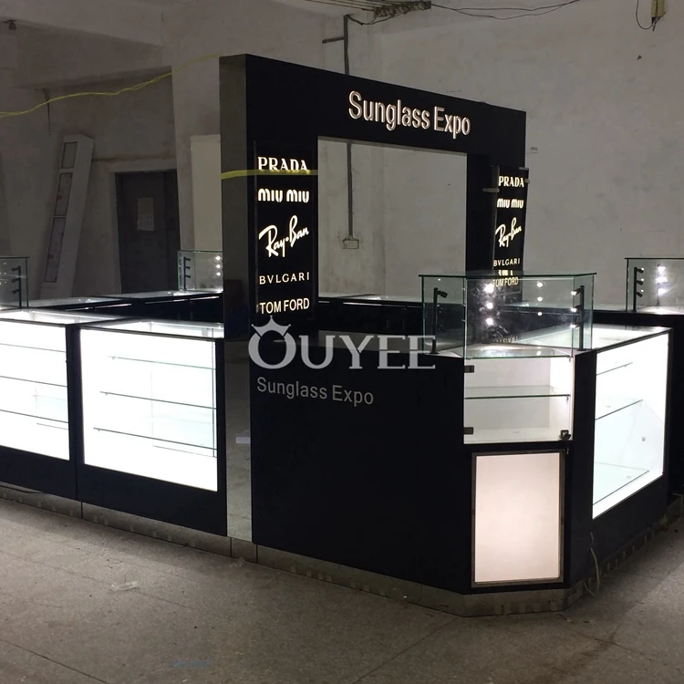 Wooden Glass Eyewear Display Shelf Counter Optical Counter Design