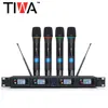Tiwa 4 channels professional UHF wireless microphone with 4 handhelds/headsets/gooseneck mic