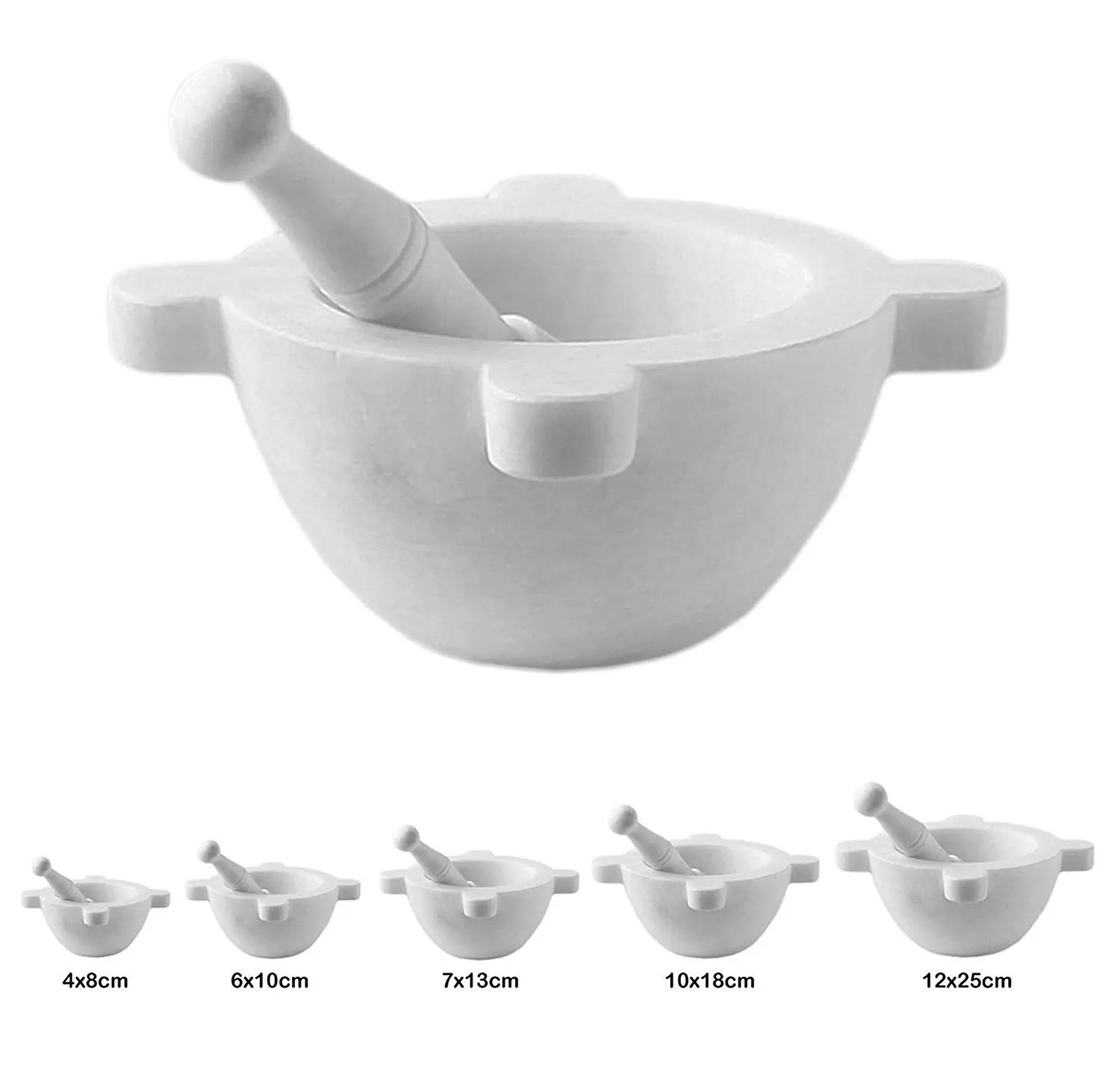Mortaio in Marmo Bianco con Pestello Vase White Marble Mortar Pestle 8x8cm