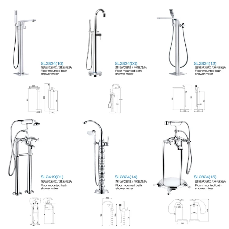 Classical European Ceramic handle Thermostatic floor mounted bath shower mixer/tap Column type hot and cold bath shower mixer