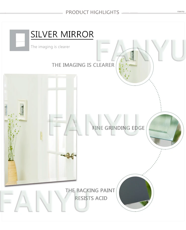 Extra clear 4mm glass silver mirror with independent box package