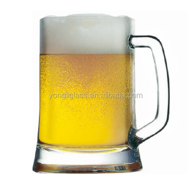 Guangzhou manufacture high quality pint beer glass with handle,glass beer mug