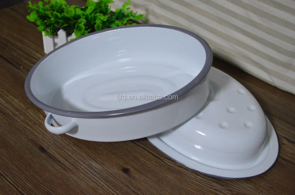 Oval Enamel Casseroles Enamel Roaster Pan With Lid Camping Enamel Pot