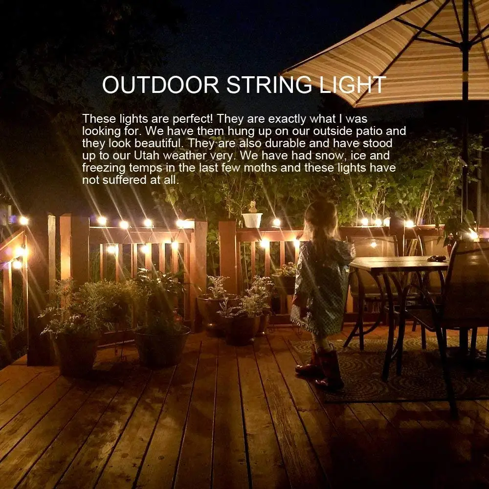 48ft LED Outdoor String Lights for Patio Garden Yard Deck Cafe Wedding Dimmable Weatherproof Commercial Grade