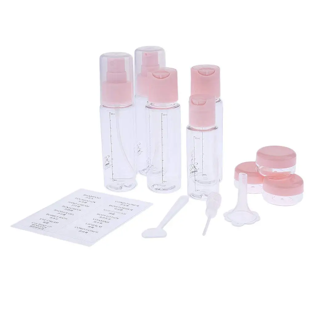 Dovewill Toiletry Traveling Bath Set Clear Bottles Holiday Makeup Accs Container Pink