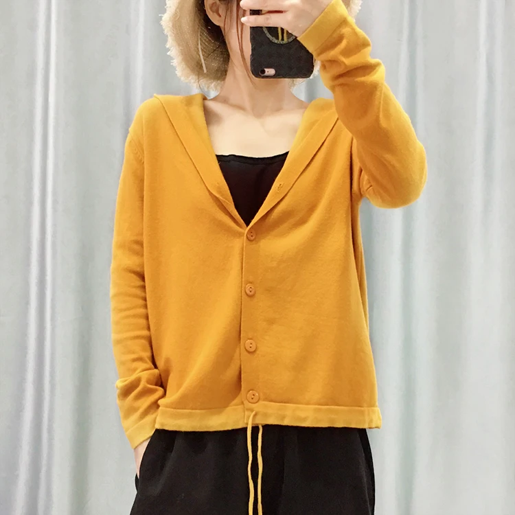 
causal lightweight outwear with botton hooded ladies cardigan sweaters 