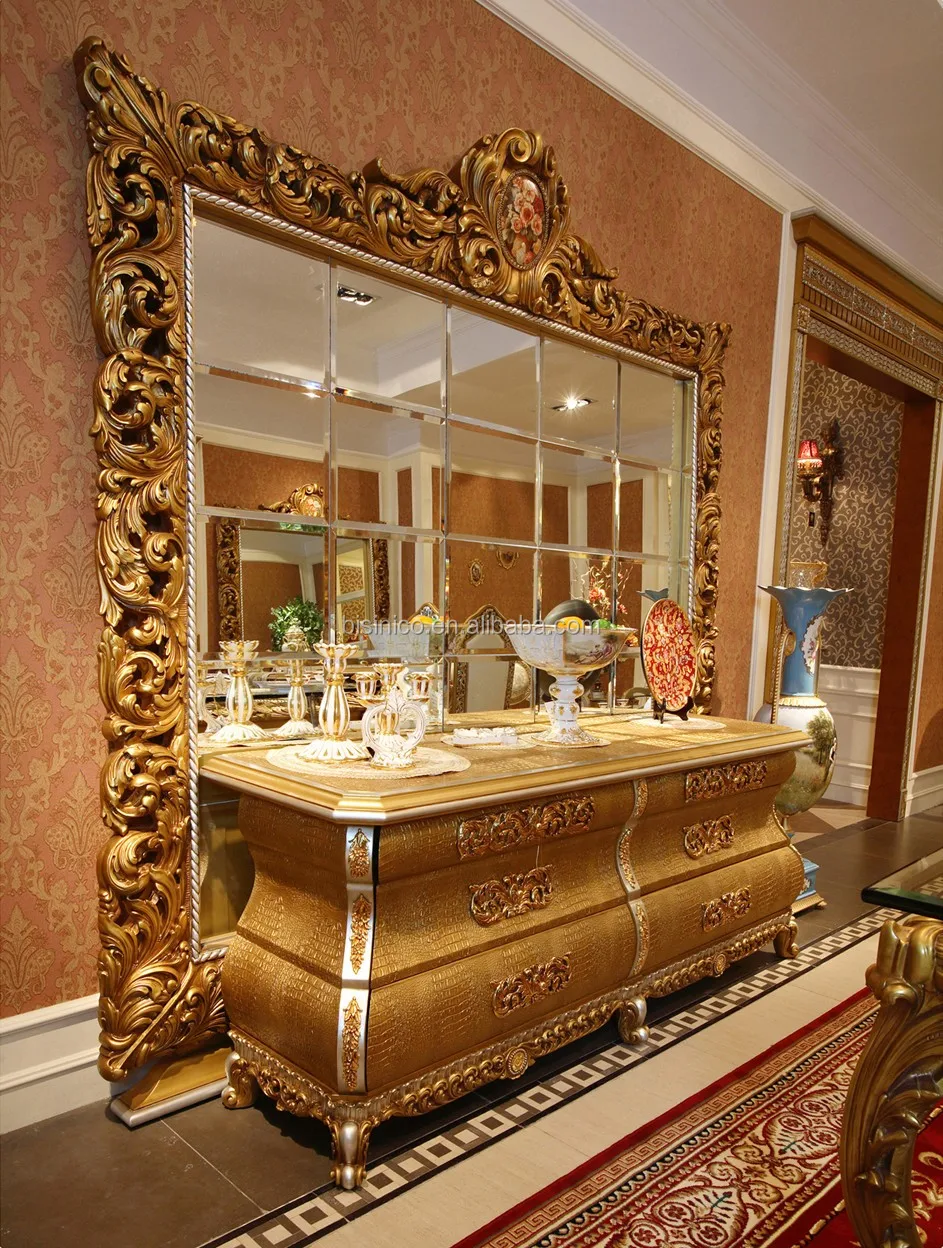 French Rococo Style Luxury Golden Wood Carving Buffet Cupboard Cabinet / Royal  Palace Home Decorated Sideboard Cabinet & Mirror - Buy Golden Wood Carving  Buffet Table,Solid Wood Hand Carved Cupboard Cabinet,Home Decorated