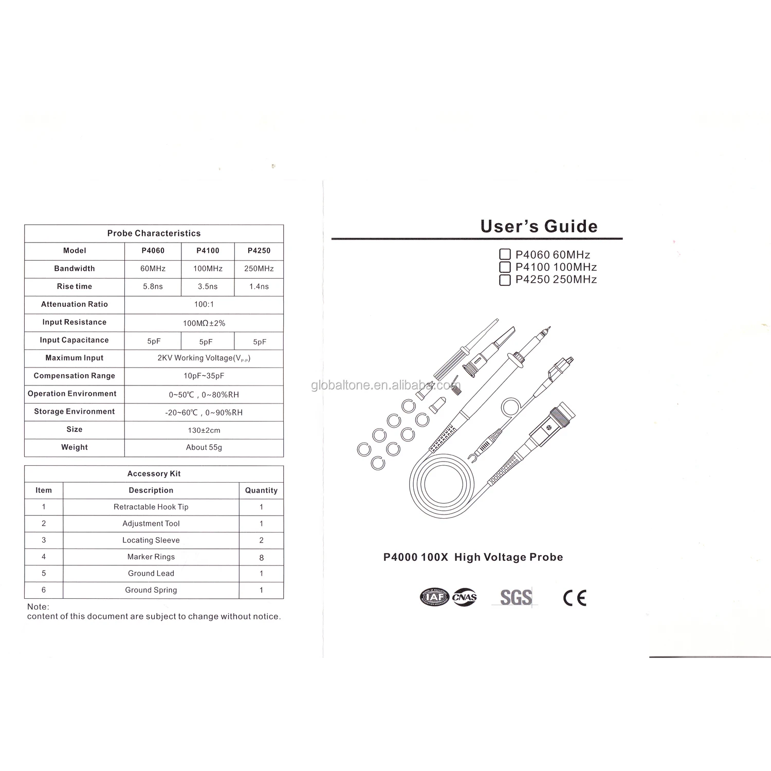 60MHz High Voltage Oscilloscope Probe | 2000V P4060 Probe For Rigol Siglent Owon
