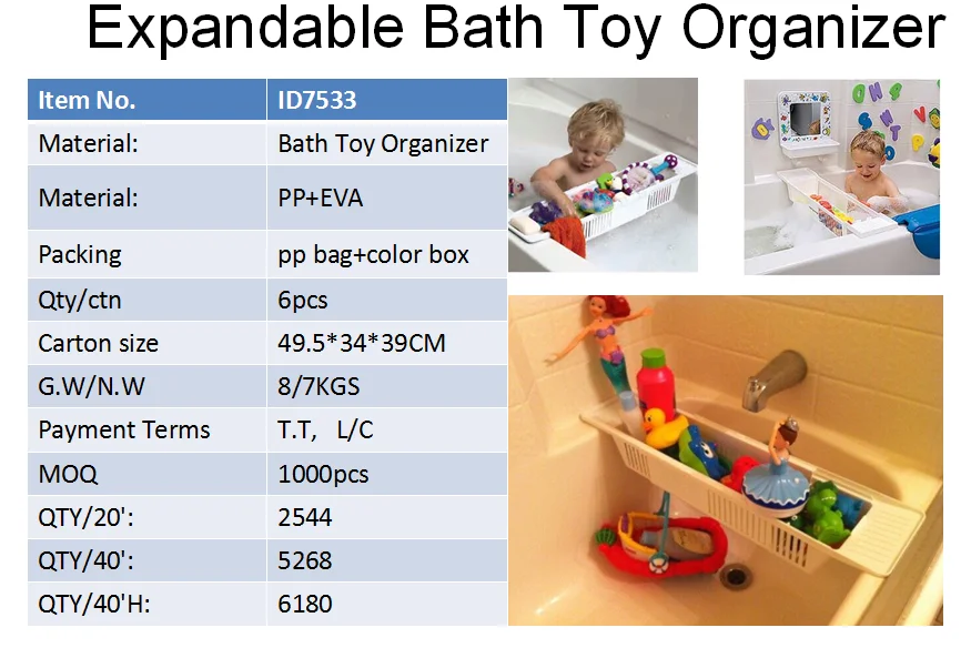 Collapsible Bath Toy Organizer Extendable Size Bathroom Storage Basket