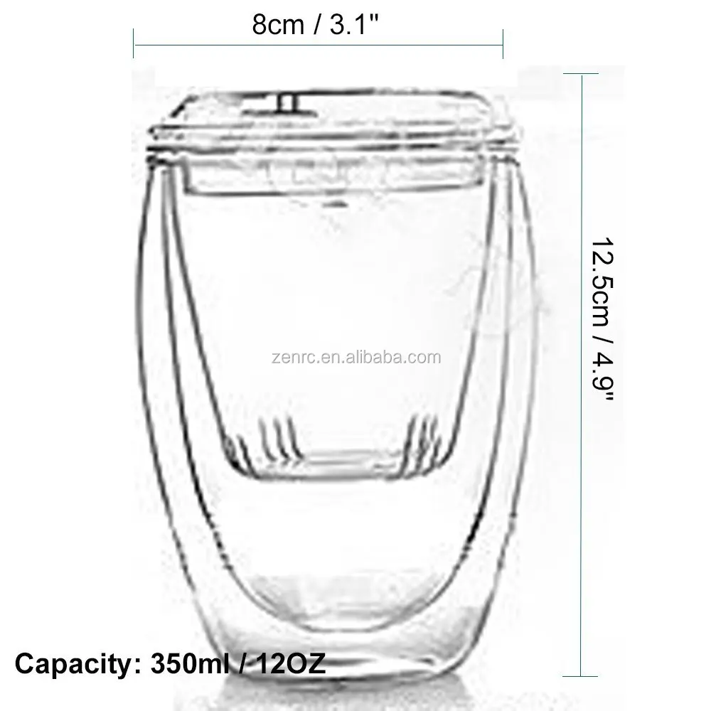 12oz 350cc 3pcs Double Wall Glass Cup For Drinking Tea Mug Buy Tea Cup With Strainer,Glass Mug
