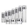 Clear Round Cosmetic Package Glass Bottle Sets with Bright Silver and Golden Cap
