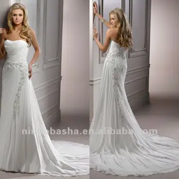 Femine Corset Closure Pleat Strapless A Line Court Train Chiffon