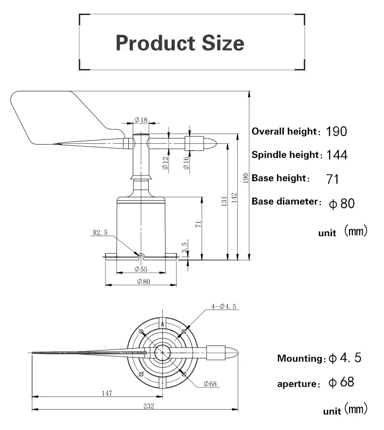 Analog Output Hall Effect Vane Sensor Indicator Wind Direction Sensor