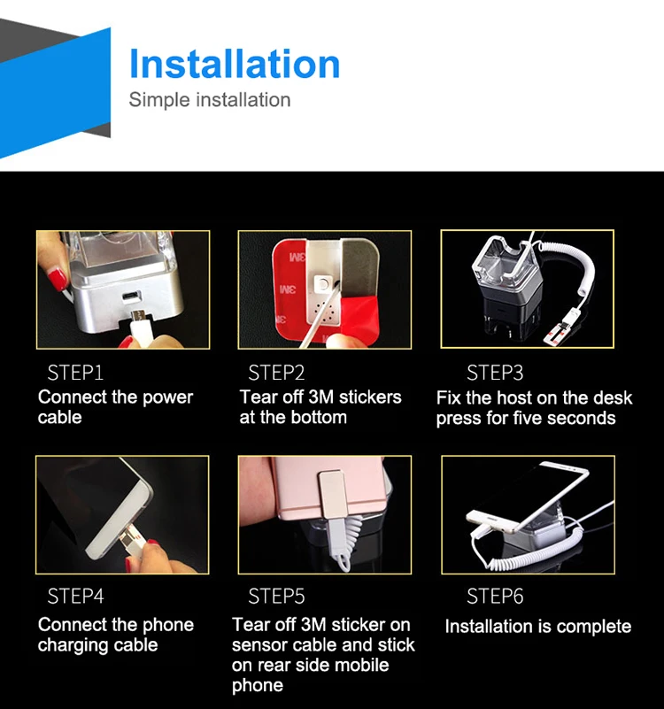 Retail Smartphone Security Alarm Display Holder Eas Anti Theft Cable