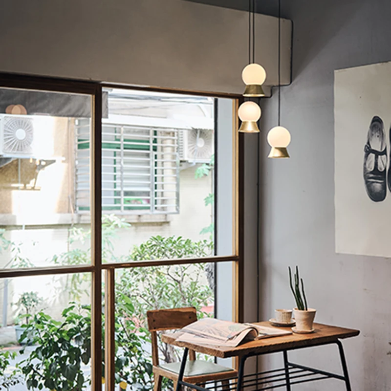 Nordic modern minimalist glass spherical bed line fish line lamps Fuji stairs porch three-head restaurant chandelier