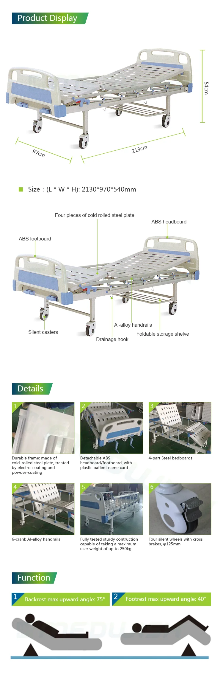 Cheap prices advanced affordable big 2 functions 2 cranks china medical hospital nursing manual patient hospital beds for sale