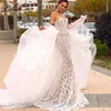 Mermaid Illusion Shoulder special lace Open-Back Back Tulle Detachable Train Wedding Dresses