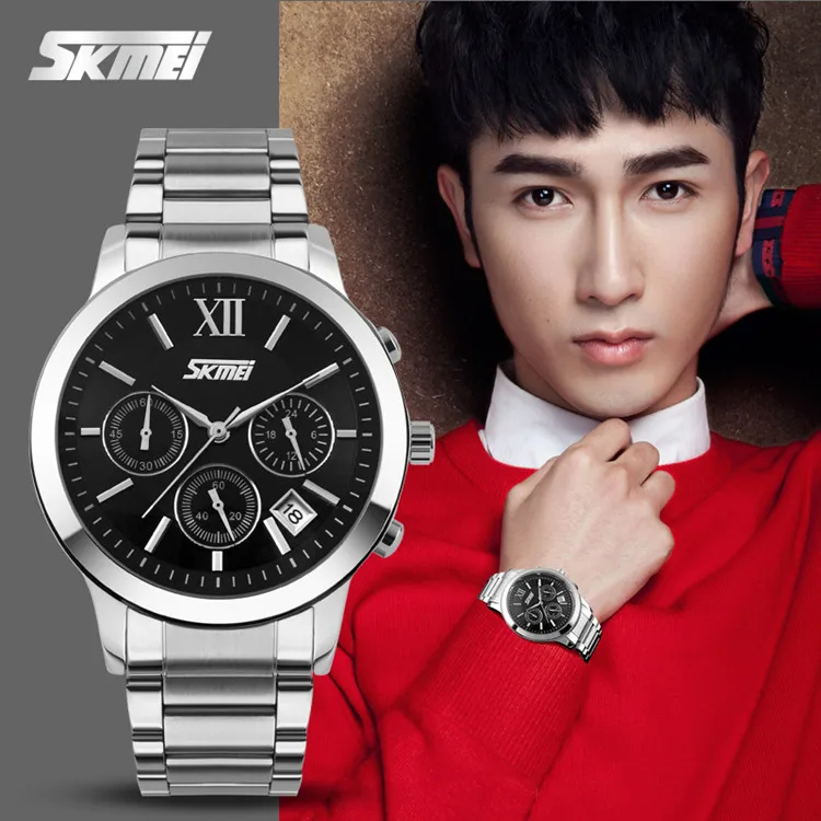 skmei 9097 original fashion waterproof stainless steel  relogio quartz brand watches men luxury