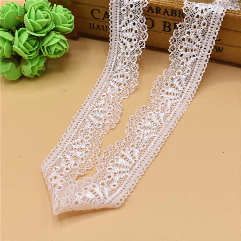 High Quality 30mm Wide White Stretch Elastic Lace Ribbon For Sewing