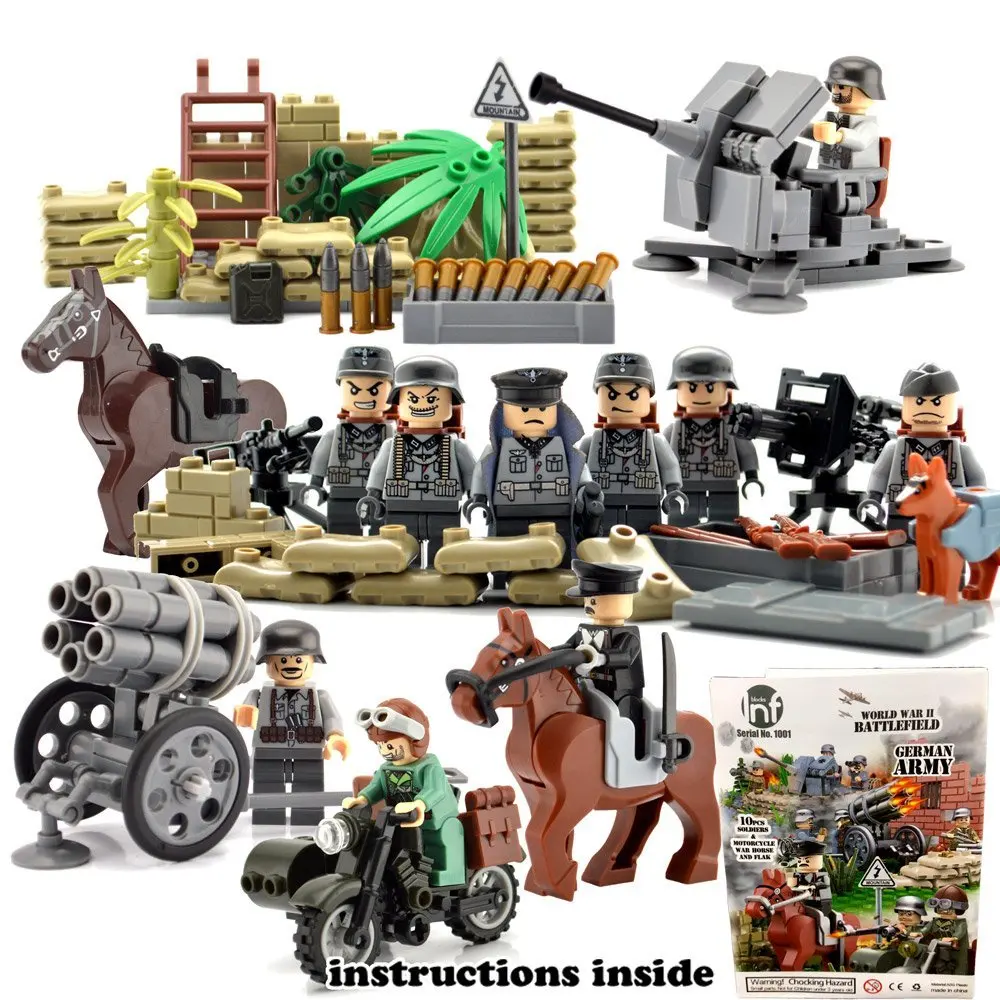 army light tactical tank with soldiers and guns - military building block toy
