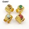 WT-R321 Wholesale Can Adjust Women Wide Band Personalized Ring Bezel Setting Band With Lot Multi Natural Crystal Stone Rings