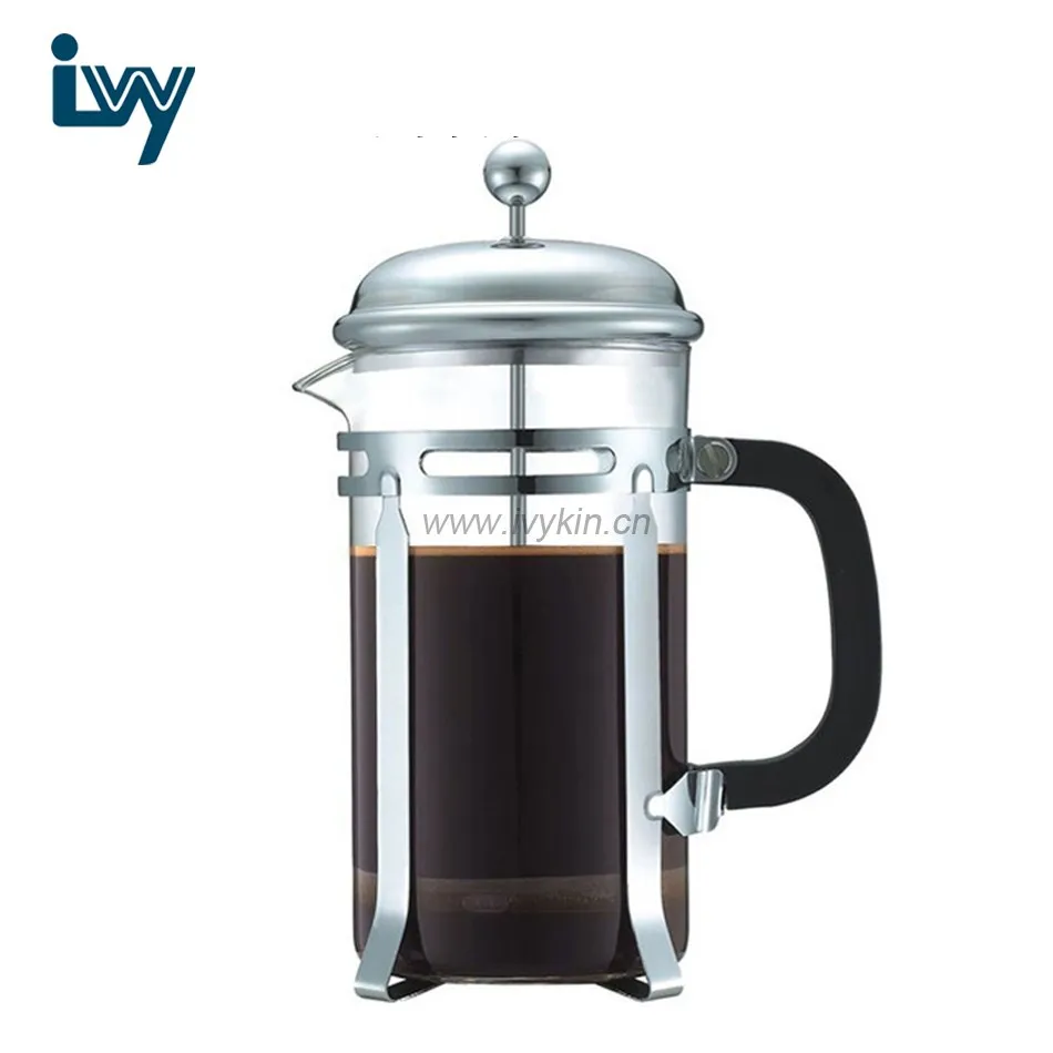 French Coffee Press & Tea Maker Infuser 6 Coffee Cups Chrome Glass Pot