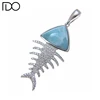 Custom design larimar crystal pave fish bone pendant sea life larimar pendant uk larimar necklace pendant