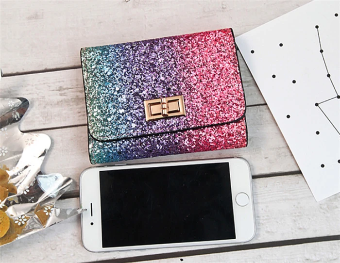 korean style fashion small short design glitter bling wallet for lady girls