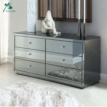 6 Drawers Smoke Grey Mirrored Chest Furniture View Mirrored