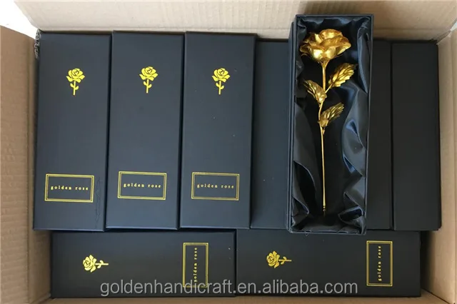 Customized Gift Box 24K Gold Rose Flower Artificial Golden Roses