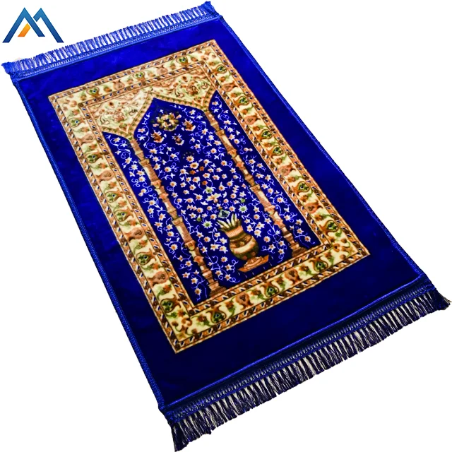 New fashion 100% polyester material embossed printed plain islamic prayer rug