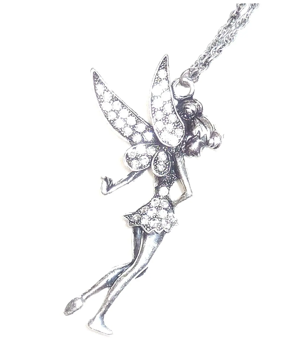 DianaL Boutique Silver Tone Tinkerbell Fairy Earrings Pink Crystal Wings Gift Boxed Tinker Bell