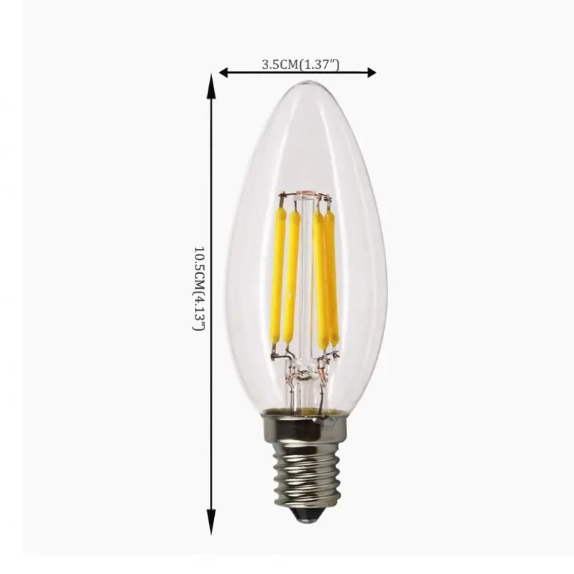 2017 Dimmable C35 4W(40W Incandescent Equivalent) Frosted LED Candelabra Bulb, LED Filament Lamp, E12 Base, Warm White 2700K