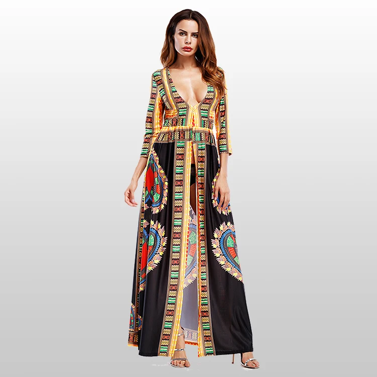 Floor Length Split Hem Fashion Women African Print Patterns African Kitenge Dress Designs