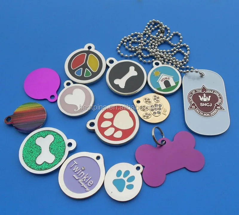 Wholesale Sublimation Round Paw Dog Pet Id Tags Metal Glitter Enamel