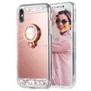 Luxury Cute Shiny Bling Mirror Makeup Case for Girls with Ring Kickstand Diamond Crystal Protective TPU Case for iPhone X