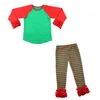 2019 children icing raglan shirt red green baby girl icing pants outfit ruffle raglan kids clothes Christmas baby girl clothes