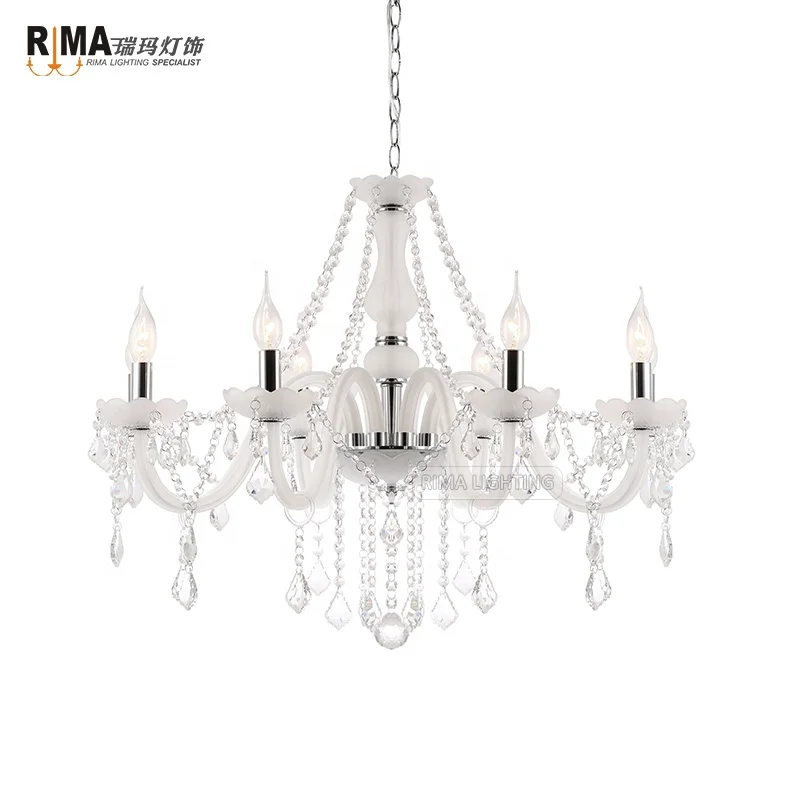 Hot Sale Modern Interior Lighting 8 arms White Glass k9 Crystal Chandelier for Home and Hotel
