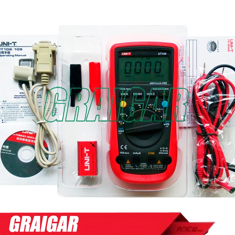 Handheld Automotive Multipurpose Meters Unit Ut108 Digital Automotive Multimeter Auto Range Ac