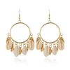 Artilady Fashion Simple Dangle Hook Earring Golg SeaShell Natural Cowrie Shell Hoop Earring For Women