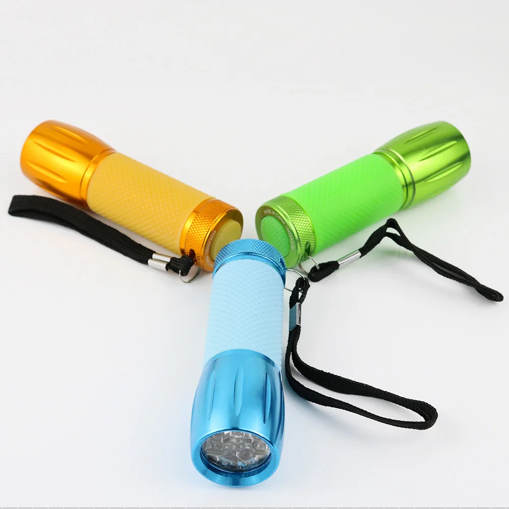 Wholesale Aluminum Cheap Portable Mini 9 LED Torch Light Flashlight with 3 AAA battery details