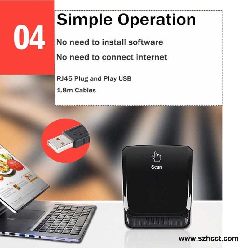 White IP42 CMOS Sensor Platform Reading USB Desktop 2D Barcode Scanner HM-6