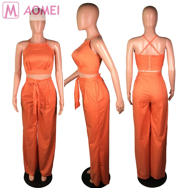 B3014 wholesale summer 2019 women crop top wide-leg two piece set