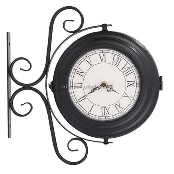 Outdoor Decorative Antique Wrought Iron Station Double Sides Hanging Outdoor Decorative Antique Wrought Iron Station Double Sides Hanging Wall Clock