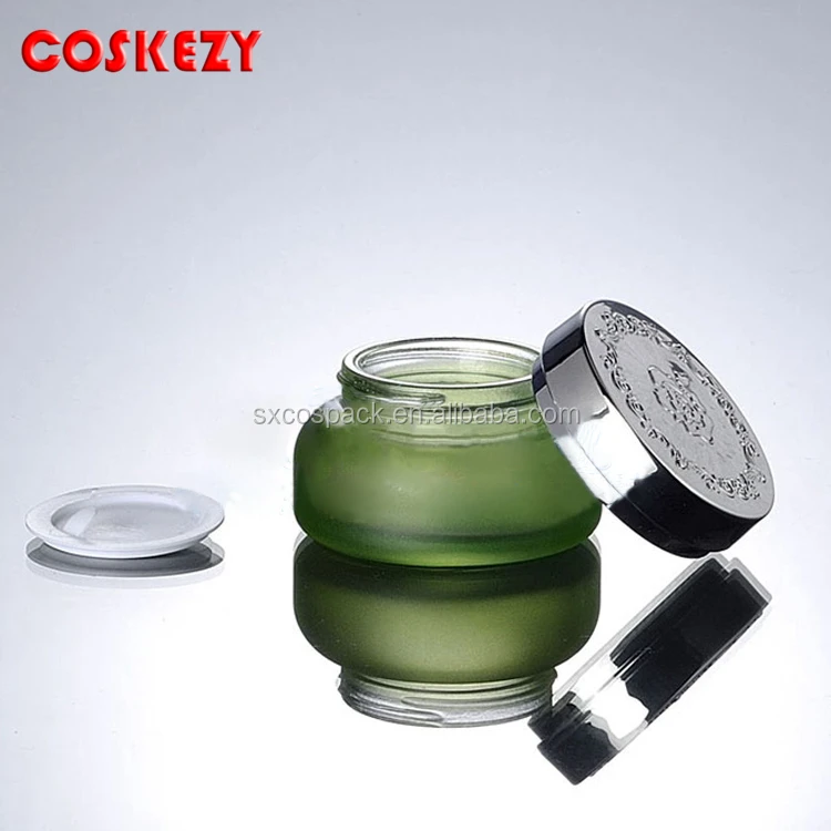 Wholesale 30g 50g Frosted Green Glass Cream Packaging Jar With Gold Lid