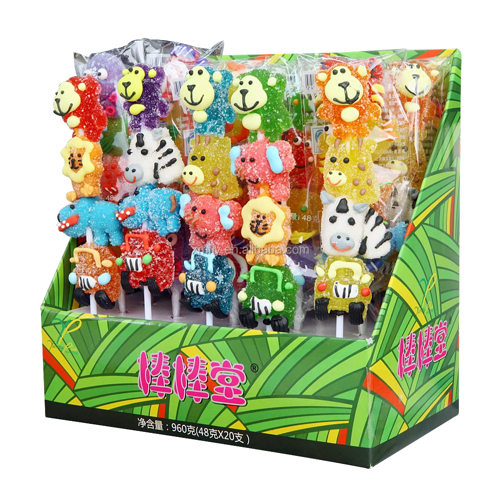 Sugar Coated Colorful Gelatin Lollipops,Animal Shape Jelly Lollipop