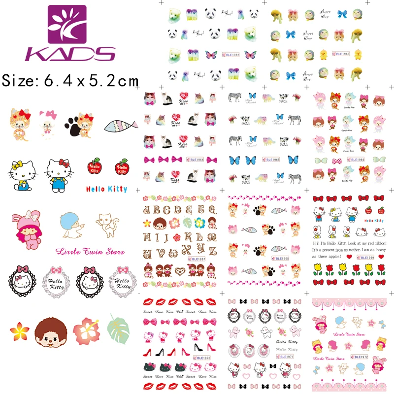 BLE1962 1972 lovely cat kitty Hedgehog Personalized letters design nail water decal transfer for english letters
