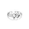 Adjustable Double Open Heart Midi Ring Sterling Silver Toe Rings For Valentine Gifts